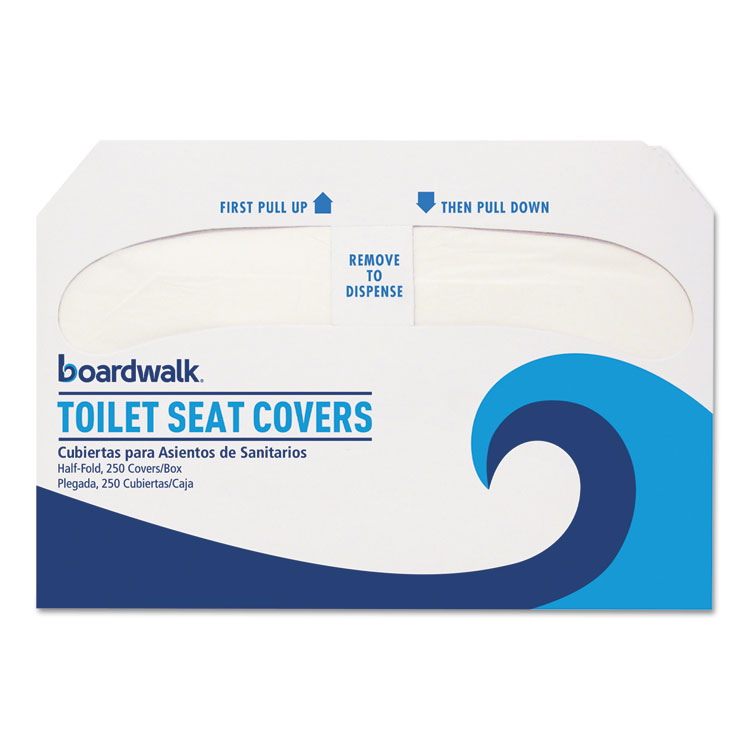 250 Covers/Pack White Boardwalk Premium Half-Fold Toilet Seat Covers 10 Packs Paper - BMC-BWK K2500 