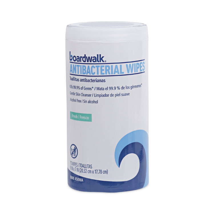 Boardwalk®Antibacterial Wipes, 1Ply, 5.4 x 8, Fresh Scent, White, 75