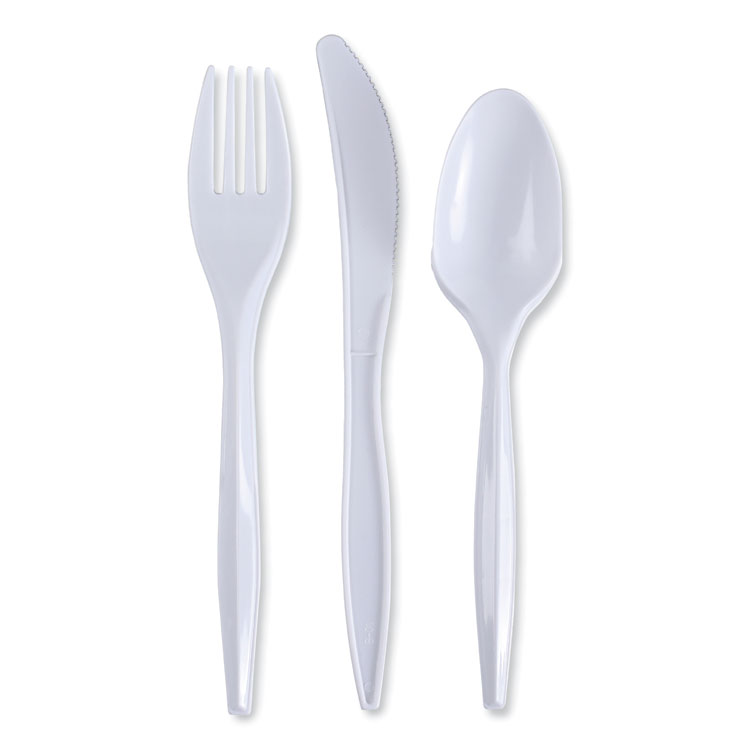 Boardwalk®ThreePiece Cutlery Kit, Fork/Knife/Teaspoon, Polypropylene