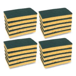 Boardwalk®Scrubbing Sponge, Medium Duty, 3.6 x 6.1, 0.75″ Thick, Yellow/Green, Individually Wrapped, 20/Carton