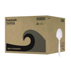 Boardwalk®Mediumweight Polypropylene Cutlery, Teaspoon, White, 1000/Carton