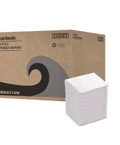 Boardwalk®Low-Fold Dispenser Napkins, 1-Ply, 7 x 12, White, 400/Pack, 20 Packs//Carton