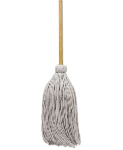 Boardwalk®Cotton Deck Mop, #20 White Cotton Head, 50" Wood Handle, 12/Carton