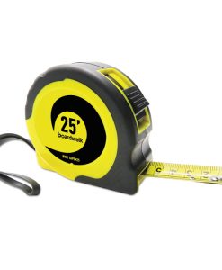 Boardwalk®Easy Grip Tape Measure, 25 ft, Plastic Case, Black and Yellow, 1/16" Graduations