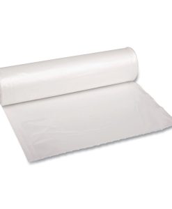 Boardwalk®Recycled Low-Density Polyethylene Can Liners, 33 gal, 1.4 mil, 33" x 39", Clear, Perforated, 10 Bags/Roll, 10 Rolls/Carton