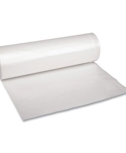 Boardwalk®Recycled Low-Density Polyethylene Can Liners, 45 gal, 1.4 mil, 40" x 46", Clear, Perforated, 10 Bags/Roll, 10 Rolls/Carton