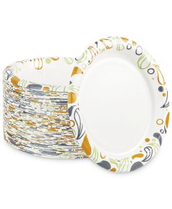 Boardwalk®Deerfield Printed Paper Plates, 9" dia, Coated/Soak Proof, White/Yellow/Green/Purple, 125/Pack, 8 Packs/Carton