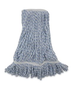 Boardwalk®Floor Finish Mop Head, Narrow, Rayon/Polyester, Medium, White/Blue Stripes, 12/Carton