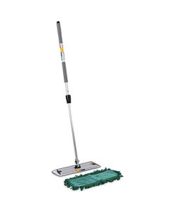 Boardwalk®Microfiber Cleaning Kit, 18" Wide Blue/Green Microfiber Head, 35" to 60" Gray Aluminum Handle