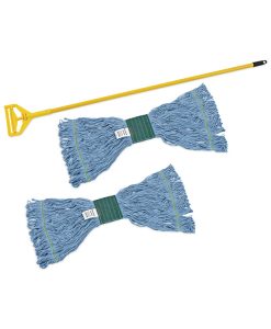 Boardwalk®Looped End Mop Kit, Medium Blue Cotton/Rayon/Synthetic Head, 60" Yellow Metal/Polypropylene Handle