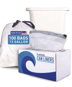 Boardwalk®Drawstring Kitchen Bags/Liners, Drawstring, 13 gal, 24" x 28", White, 50 Bags/Roll, 2 Rolls/Carton