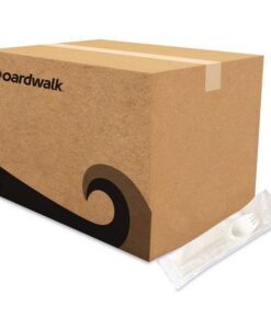 Boardwalk®School Cutlery Kit, Mediumweight, Napkin/Spork/Straw, 5.31", Plastic, White, 1,000/Carton
