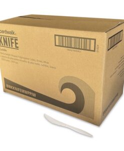 Boardwalk®Mediumweight Wrapped Polypropylene Cutlery, Knife, 5.86", Plastic, White, 1,000/Carton