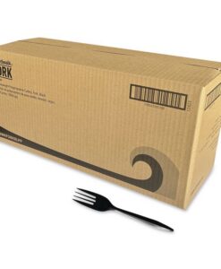 Boardwalk®Mediumweight Polypropylene Cutlery, Fork, Plastic, Black, 1,000/Carton