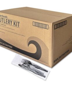 Boardwalk®Three-Piece Polystyrene Cutlery Kit, Heavyweight, Fork/Knife/Spoon, Plastic, Black, 250/Carton
