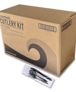 Boardwalk®Four-Piece Cutlery Kit, Mediumweight, Fork/Knife/Napkin/Spoon, Plastic, 6.38", Black, 250/Carton