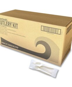 Boardwalk®Three-Piece Cutlery Kit, Mediumweight, Fork/Knife/Spoon, 6.97", Plastic, White, 250/Carton