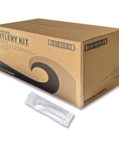 Boardwalk®Four-Piece Polystyrene Cutlery Kit, Mediumweight, Fork/Knife/Napkin/Spoon, Plastic, White, 250/Carton