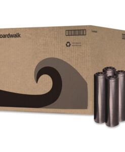 Boardwalk®Recycled Low-Density Polyethylene Can Liners, 60 gal, 1.2 mil, 38" x 58", Black, Perforated, 10 Bags/Roll, 10 Rolls/Carton