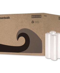 Boardwalk®Recycled Low-Density Polyethylene Can Liners, 33 gal, 1.1 mil, 33" x 39", Clear, Perforated, 10 Bags/Roll, 10 Rolls/Carton